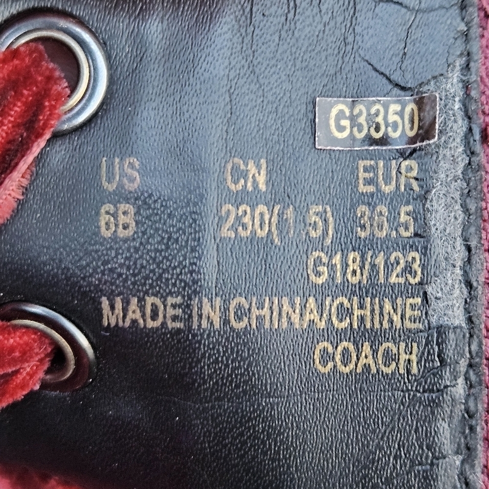 Coach Jadyn Suede Lace Up Combat Boots Satin Laces Wine Red Punk Goth Size 6 B - Picture 16 of 16